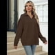 thumbnail image 5 of de Larga con Cuello en V para Mujer, Sudaderas Ligeras, Ropa de Moda de Otoño 2025. Café L, 5 of 10