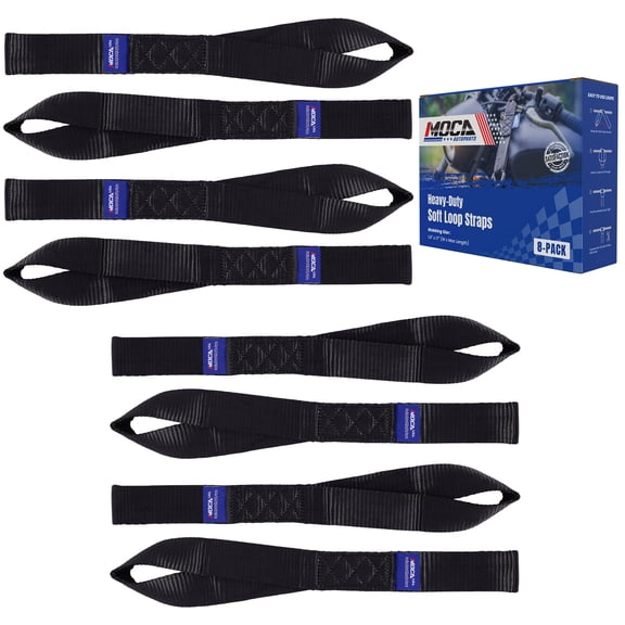 MOCA 8-Pack Soft Loop Tie Down Straps 4,000 Load Capacity & 12,000 Lbs Breaking Strength 1.6 x 17 inches Heavy Duty Tie Down Straps for Securing ATV, UTV, Motorcycles, Scooters & Dirt Bikes(Black)