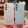 thumbnail image 5 of Compatible with Samsung Galaxy S21 Ultra Case 6.8",Glitter Clear Bling Star Transparent Matte Cute Curly Wave Frame Camera Cover Protection Shockproof Bumper Phone Cover for Women (Blue), 5 of 12
