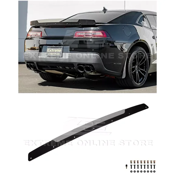 Replacement For 2014-2015 Chevrolet Camaro Models With GM SS, ZL1 Or 1LE Rear Deck Lid Spoiler | Performance Track Style Acrylic Plastic - Smoke Tinted Rear Trunk Wickerbill Extension Gurney Flap