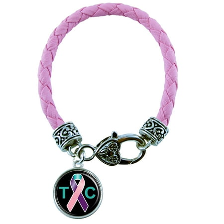 - Thyroid Cancer Awareness Pink Leather Bracelet Jewelry