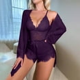 thumbnail image 2 of SwiftWear Elegant Women's 3-Piece Lace Pajama Set V-Neck Camisole Sleepwear & Lounge Wear, Matching Shorts & Cardigan, Plus Size Comfort in S-XXXL Purple, 2 of 6