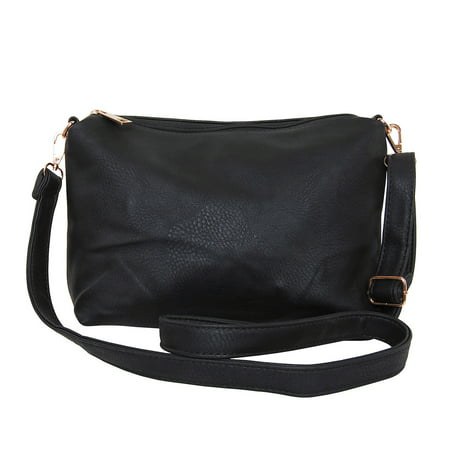 Crossbody Bag - Vegan Leather Satchel Messenger Hobo Handbag Shoulder Purse, Black - 14 inch, by Humble Chic NY
