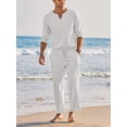 thumbnail image 2 of Aunavey Men's 2 Pieces Cotton Linen Set Henley Shirt Long Sleeve and Casual Beach Pants Summer Yoga Outfits, 2 of 7