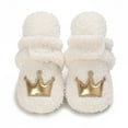 thumbnail image 4 of Tao Tao Newborn Baby Boy Girl Soft Fleece Booties Stay On Infant Slippers Socks Shoe Non Skid Gripper Toddler First Walkers Winter Ankle Crib Shoes White 0 Months, 4 of 9