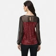 thumbnail image 3 of Women's Sheer Mesh Long Sleeve Top with Sequin Front Panel and Crew Neckline - Medium, Burgundy, 3 of 7