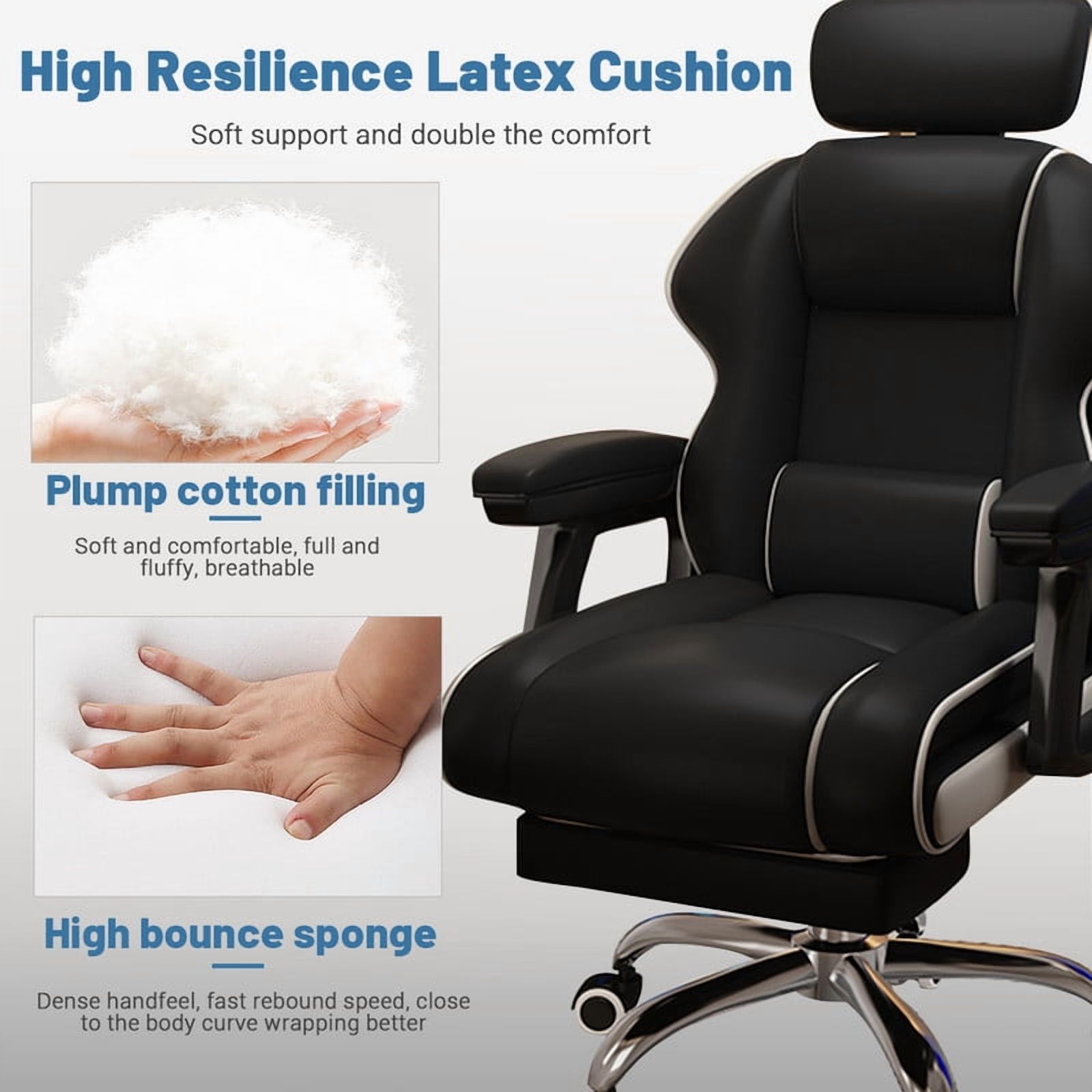 WXJHL Executive Computer Chair Home Office Desk Chair,Adjustable Angle, Ergonomic Adjustable Height PU Leather Chairs with Cushions Armrest for Long Time Seating-High Office Chair （Black）