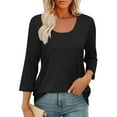 thumbnail image 4 of FNFHFY 3 Quarter Sleeve Tops for Women Casual Scoop Neck T Shirt Fall Solid Basic Tees Loose Fit Tunic Tops to Wear with Leggings, 4 of 9