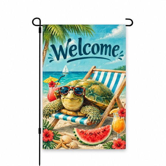 Welcome Summer Tropical Garden Flag 12x18 Inch - Turtle Beach Theme Outdoor Decor for Yard, Lawn, Patio, or Porch Display - Vibrant Coastal Colors