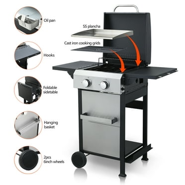 BINUFF SS Plancha Foldable Side Table 24600BTU Output Grill Gas Grill Propane Outdoor