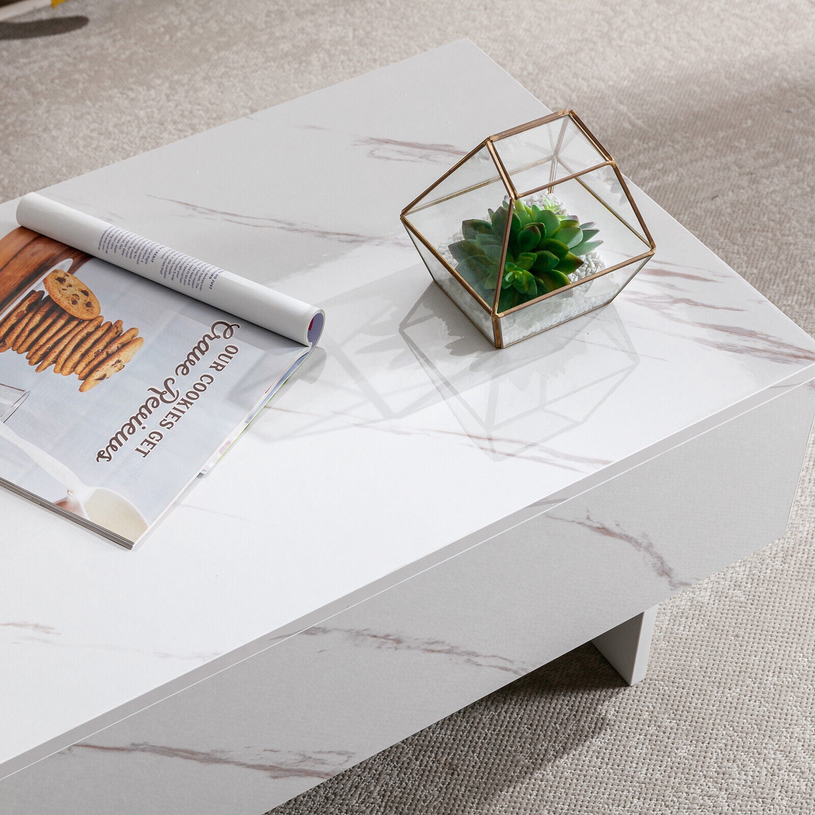 COSVALVE Rectangle High Gloss White Marble Coffee Table 42.5"x20.9"x12.2"