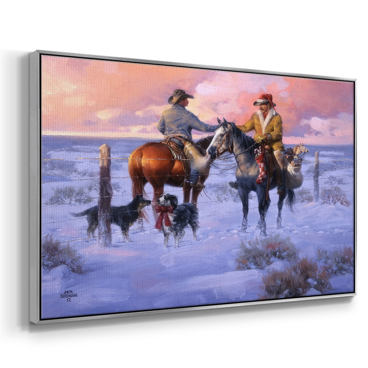 Sharin' Christmas with the Neighbors - Framed Gallery Wrapped Holiday Canvas - 27 x 41 - Silver Frame