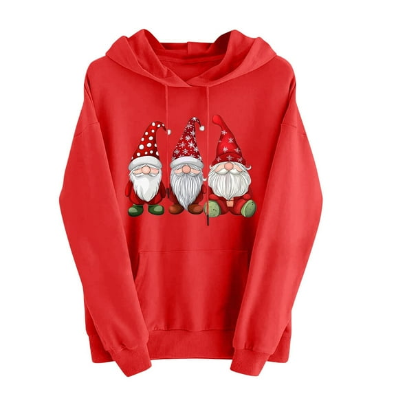 Lorytime Hoodies for Women Fleece Christmas Santa Claus Print Sweatshirt Long Sleeve Pullover Tops for Festive