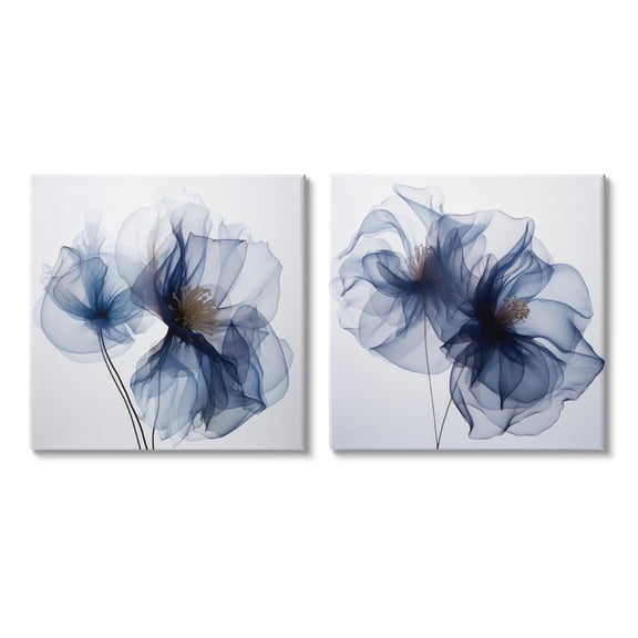 Stupell Industries Blue Modern Flowers Botanical & Floral Photography Gallery Wrapped Canvas Art Print Wall Art, 17 x 17, Set of 2