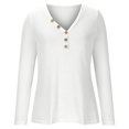 thumbnail image 5 of Oplxuo Dressy Casual Waffle Tops for Women Button Up V Neck Long Sleeve T-Shirts Loose Pullover Basic Solid Tuinc Blouse, 5 of 6