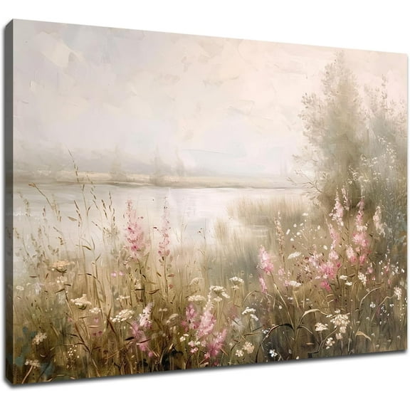 SYDposter Countryside Wildflower Field Vintage Poster Print Autumn Landscape Canvas Wall Art for Modern Farmhouse Kitchen Bathroom Office Decoration Ready to Hang [24''Wx 18''H]