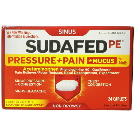 Sudafed PE Sinus Pressure + Pain + Mucus and Congestion Relief, 24