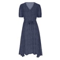thumbnail image 7 of FRSASU Summer Dresses for Women Short Sleeve Polka Dot Midi Dress V-Neck A Line Sundress Beach Vacation Flowy Dresses Navy, 7 of 7