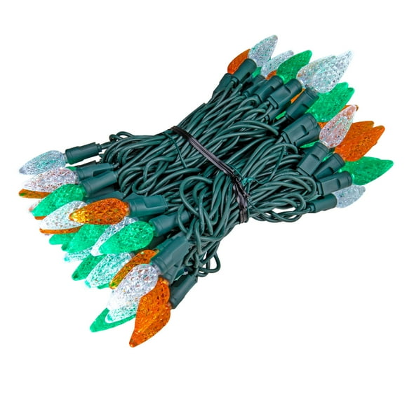 Novelty Lights 24 Feet 70 LED True Twinkle Green/White/Orange Outdoor St. Patrick's Day String, 100% Twinkle C6 Strawberry LED Lights on Green Wire, Commercial Grade UL Listed, Connectable End to End