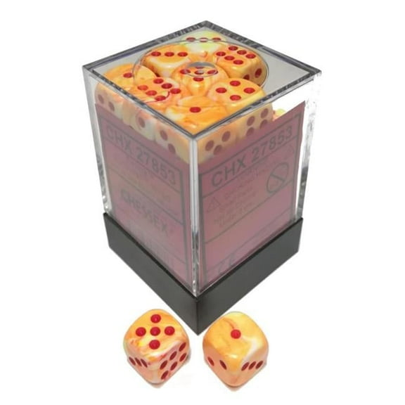 12 mm D6 Cube Festive Dice - Sunburst & Red, 36 Piece