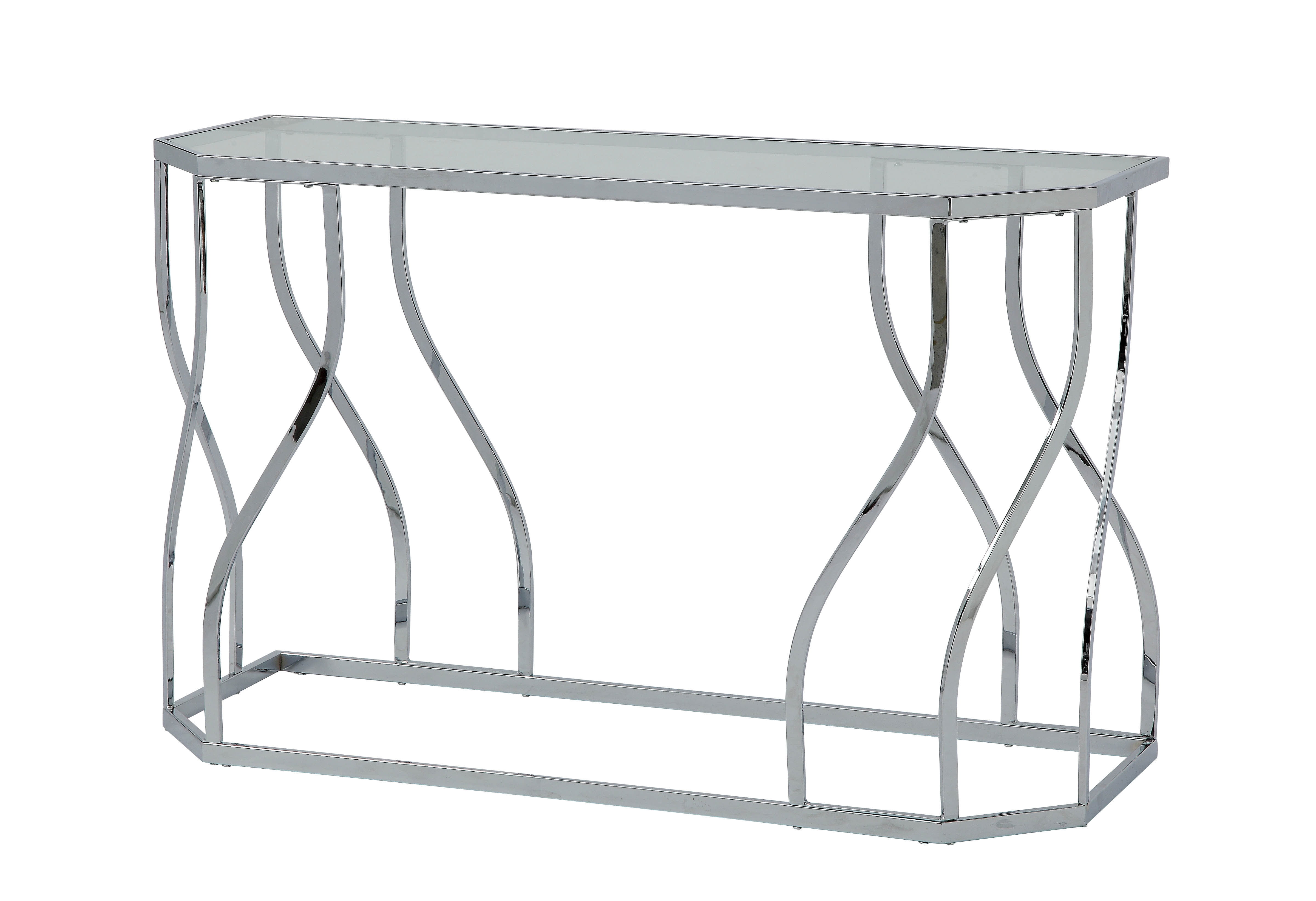 Furniture of America Evana Chrome Waves Glass Sofa Console Table