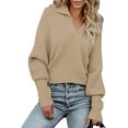 thumbnail image 1 of LinYooLi Chandail Tricoté pour Femmes Col à Revers Manches Longues Pull Côtelé Couleur Unie, 1 of 7