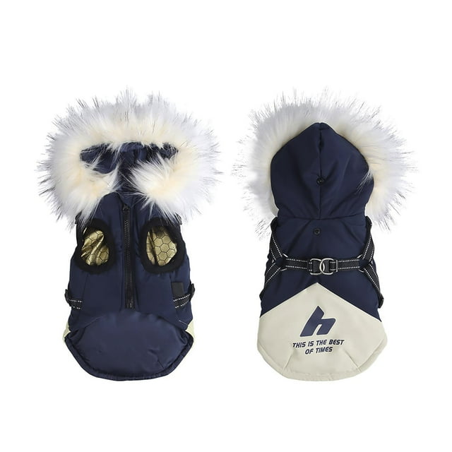 Manteau d'Hiver avec Harnais - Veste à Capuche Isolée avec Garniture Réfléchissante et Confortable pour Petits à Grands Chiens