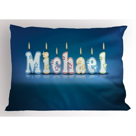 Birthday Pillowcase - Michael Pillow Sham Kids Boys Name Letter Design for Delicious Birthday Party Cake Decoration, Decorative Standard Queen Size Printed Pillowcase, 30 X 20 Inches, Blue and Multicolor, by Ambesonne