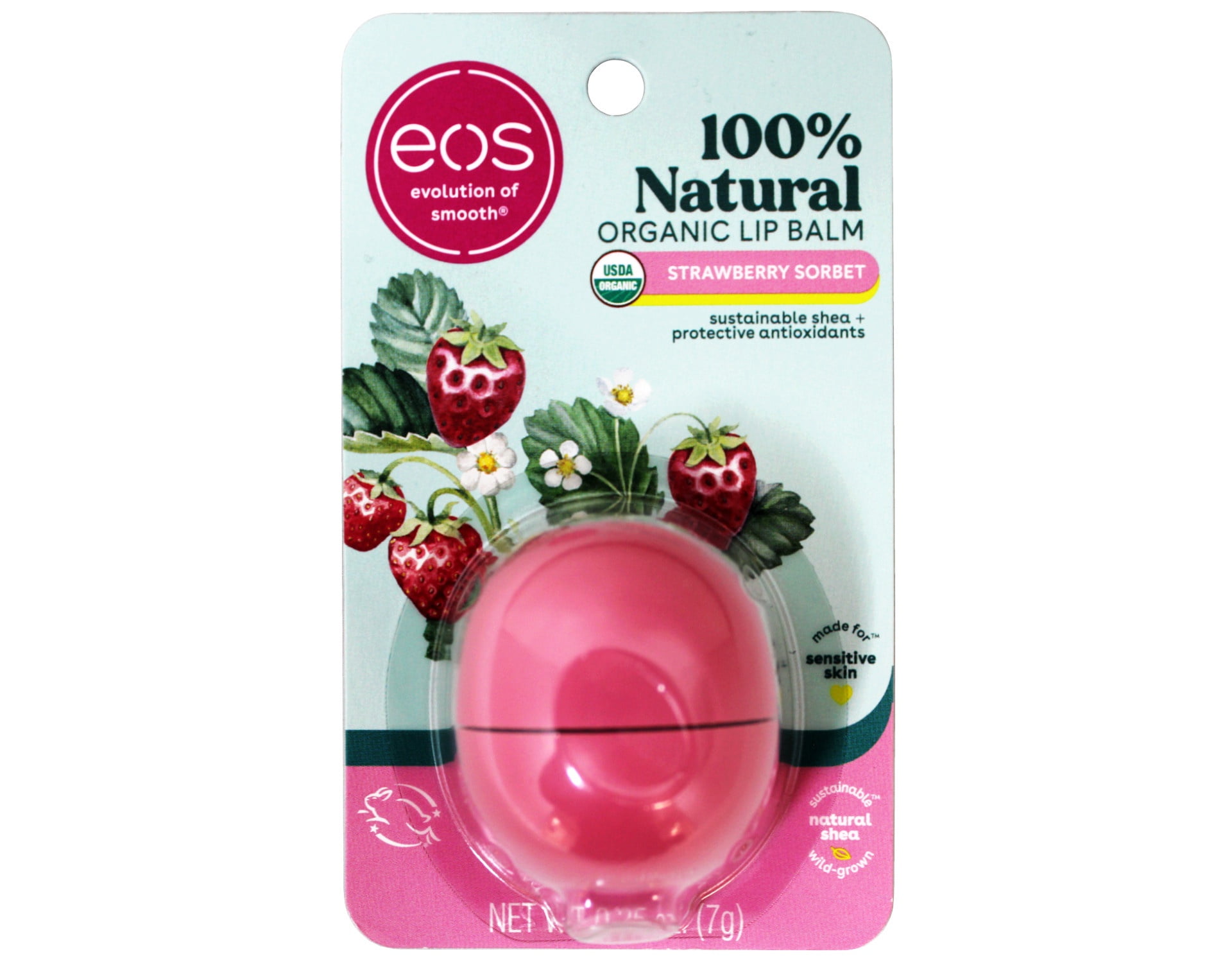 eos USDA Organic Lip Balm - Strawberry Sorbet | Lip Care to Moisturize Dry  Lips | 100% Natural and Gluten Free | Long Lasting Hydration | 0.25 oz, image size:1920x1500