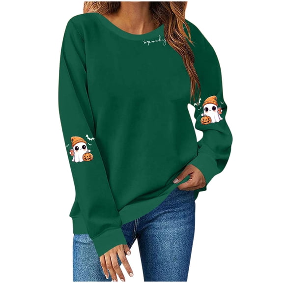 Atogsazn Women's Halloween Sweatshirt Casual Crew Neck Long Sleeve Pullover Sweater Loose Fall Winter Tops Army Green XXL Fashion