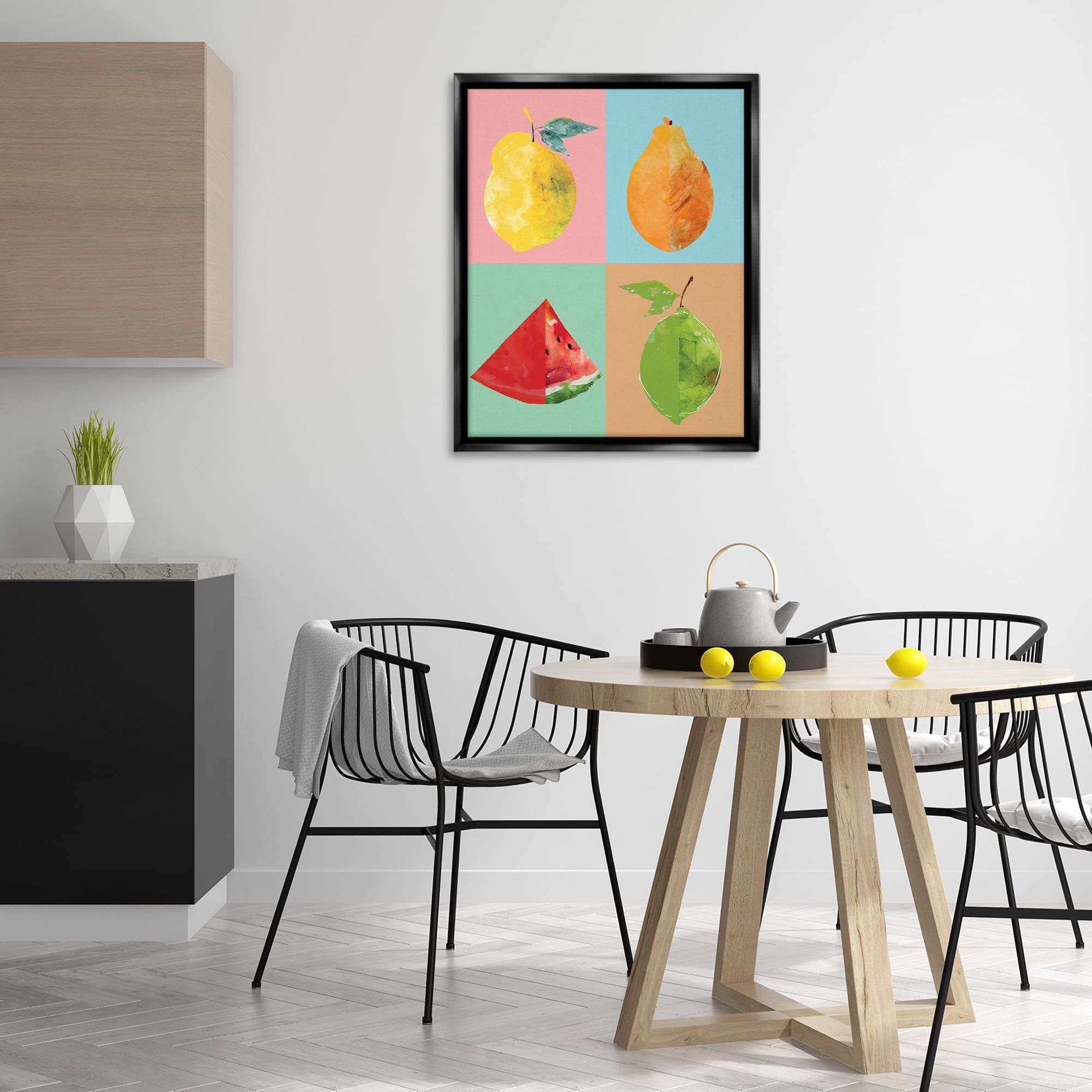 Stupell Industries Modern Pop Fruits Abstract Food & Beverage Painting Black Floater Framed Canvas Art Print Wall Art, 25 x 31