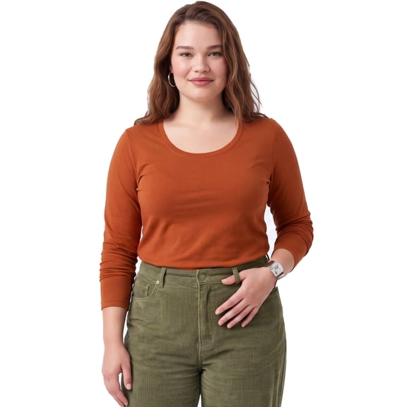 Emmalise Women's Basic Long Sleeve Crew Neck Casual T-Shirt, Rust