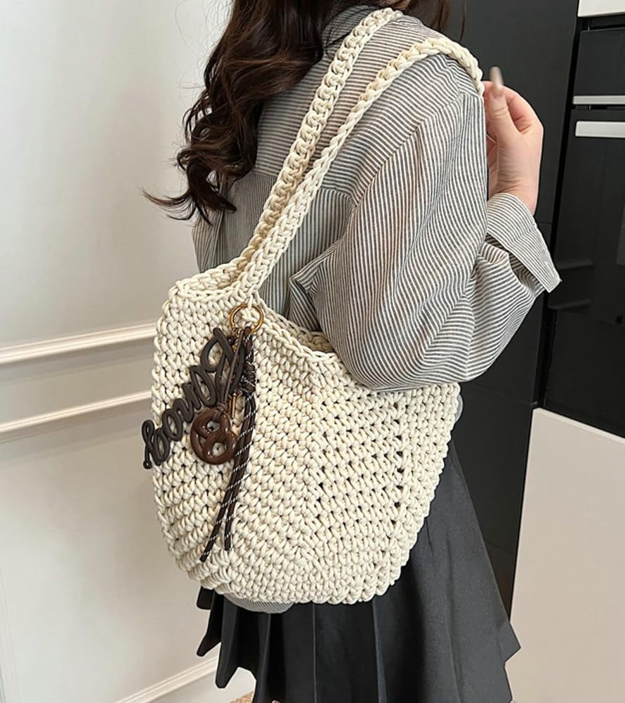Crochet Tote Bag Women 2025 Large Straw Beach Bag Handmade Woven Shoulder Bags Hobo Tote Handbags Purse for Summer