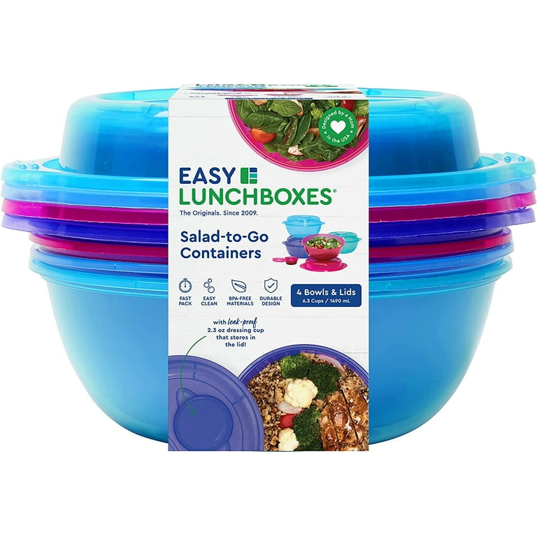 EasyLunchboxes® - Salad To-Go Containers - Reusable Bowl with Built-In,  Leak-Proof Dressing Cup for Salad, Pasta, Cereal, Rice & More - Great for