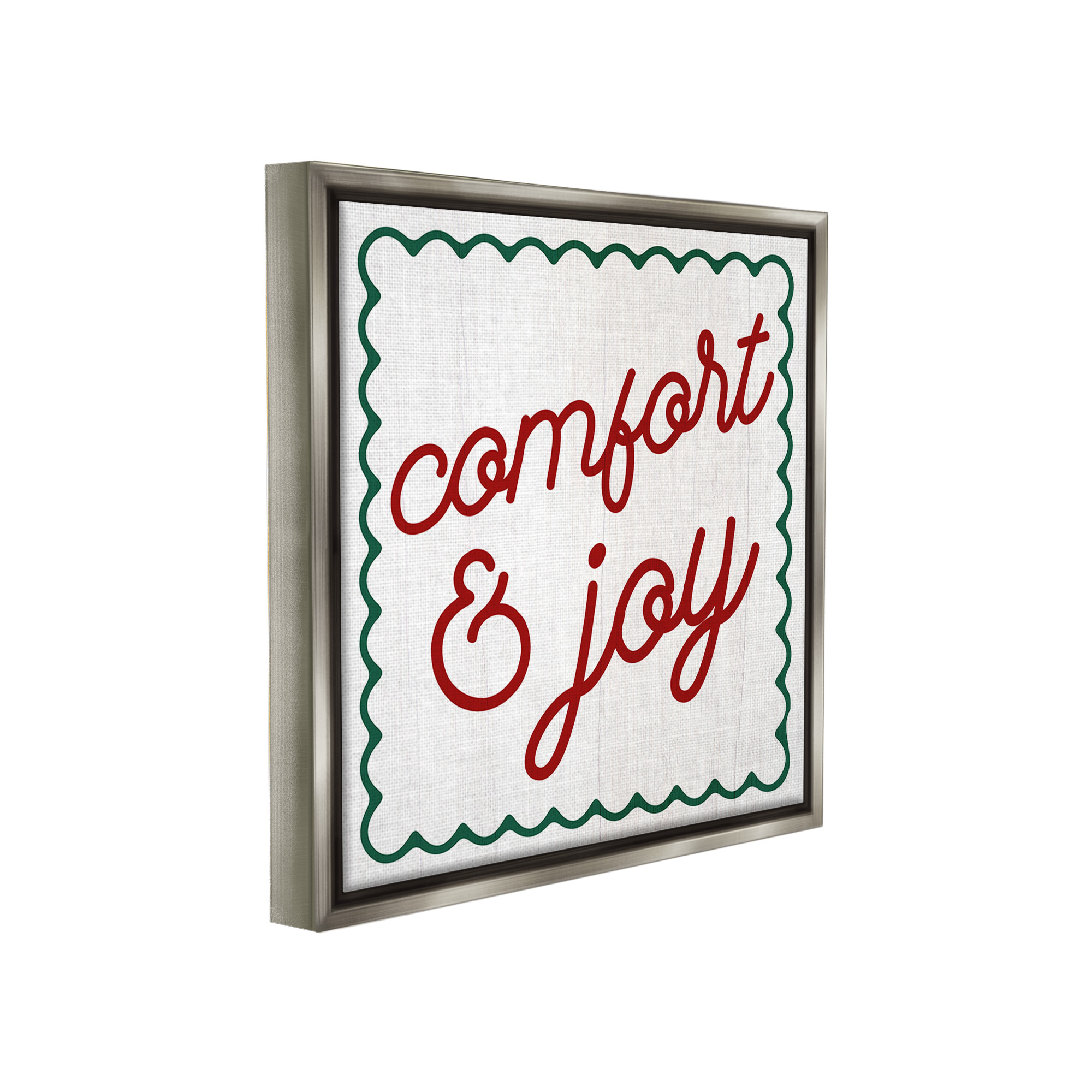 Stupell Industries Comfort & Joy Phrase Holiday Painting Gray Floater Framed Canvas Art Print Wall Art, 18 x 18