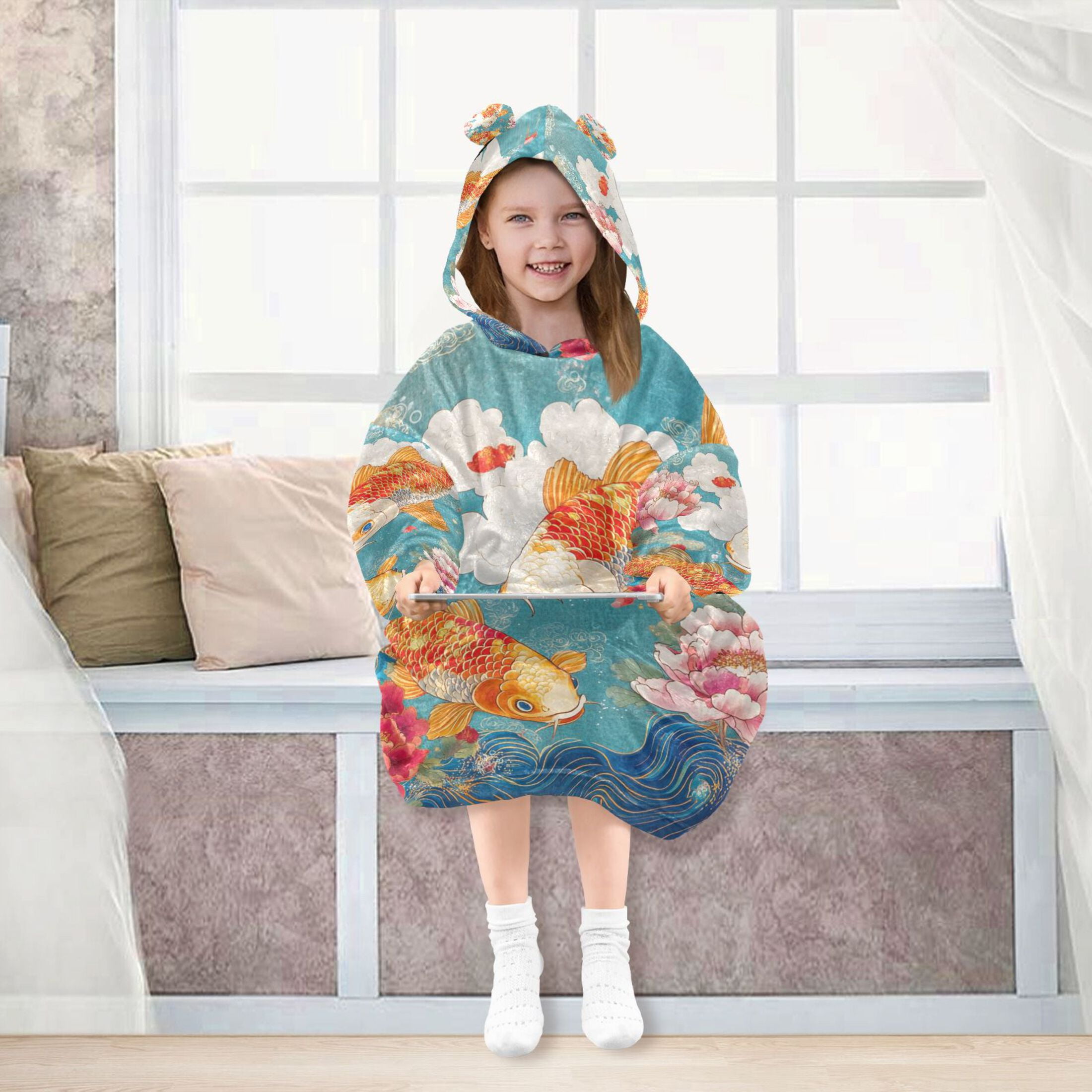 YAZAOO Kids Wearable Blanket Hoodie Warm and Cozy Koi Dance Flannel Sweatshirt
