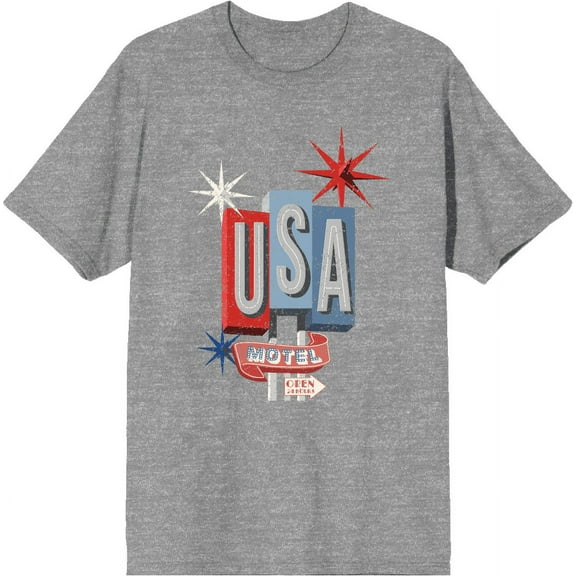 Americana Vintage Motel Sign Heather Gray Men's Crew Neck Short Sleeve Tee-Medium