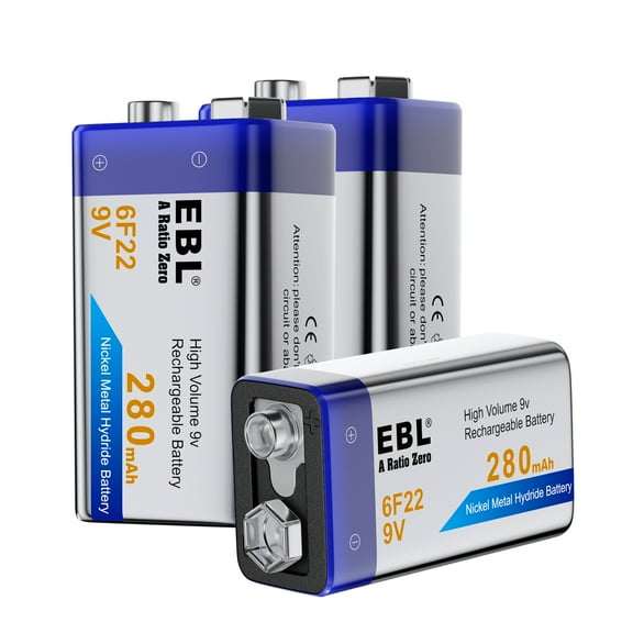EBL 3-Pack 280mAh 9V Ni-MH Rechargeable Batteries