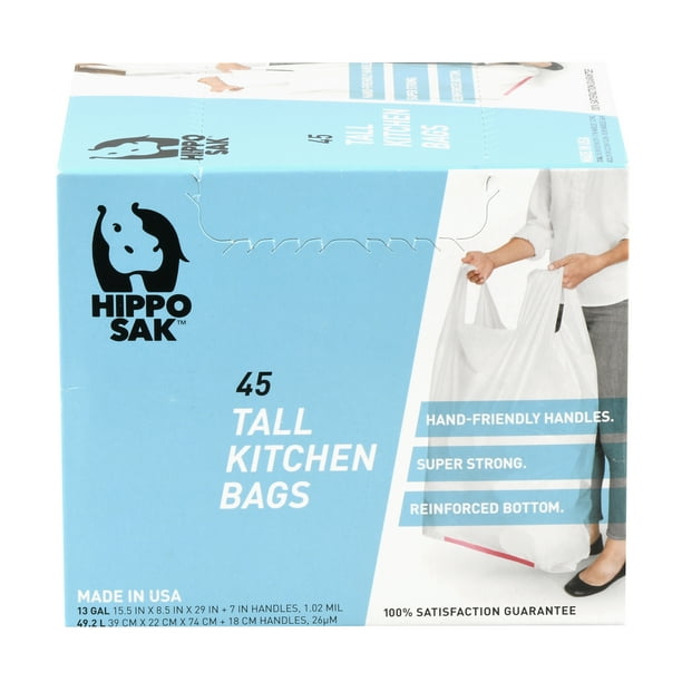 Hippo Sak 13 Gallon Tall Kitchen Trash Bags With Handles 45 Pack Walmart Com Walmart Com