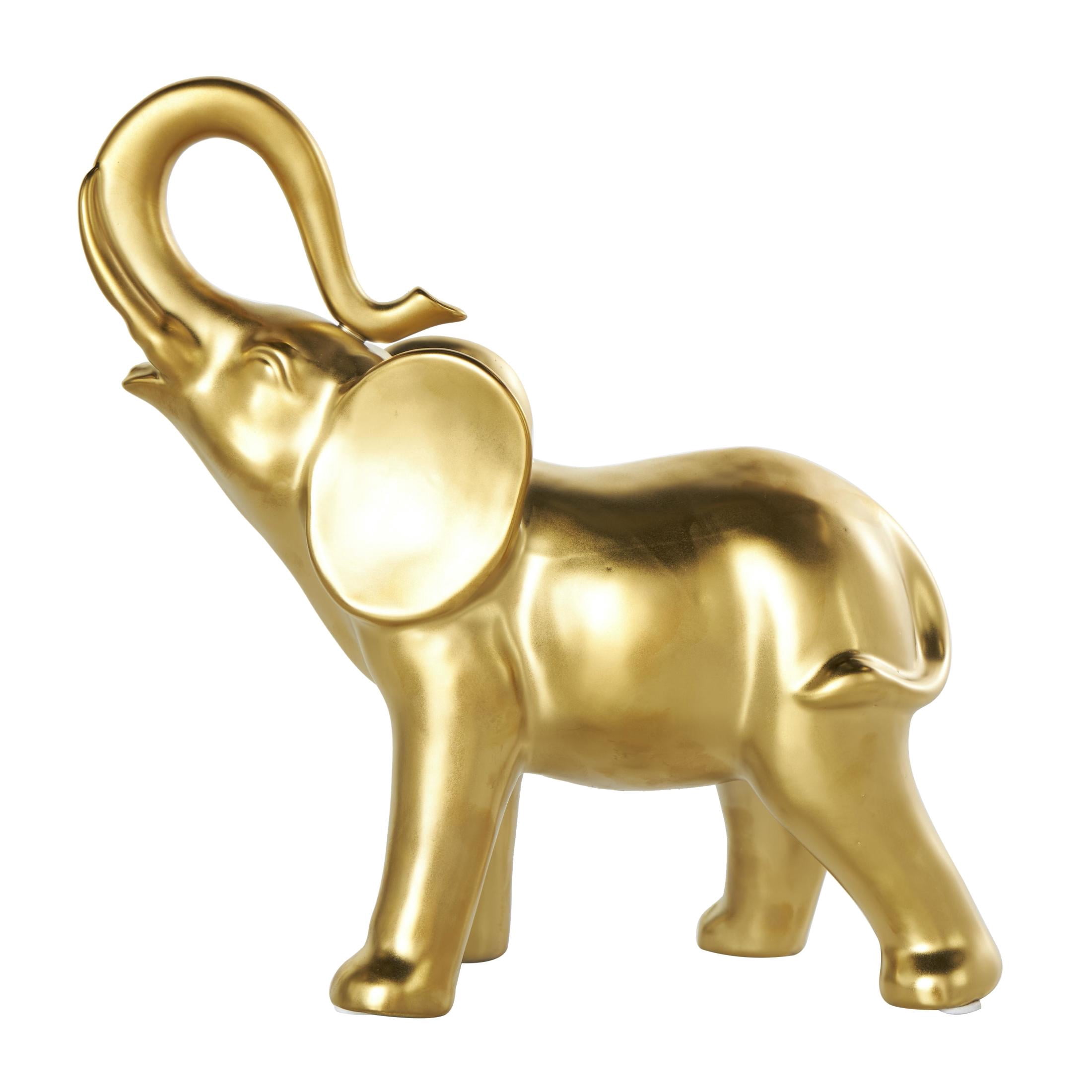 10" x 11" Gold Ceramic Standing Elephant Sculpture, by DecMode
