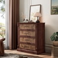thumbnail image 2 of Farmhouse 4 Drawer Dresser for Bedroom, Tall Chest of Drawers with Metal Handles, Rustic Wooden Dresser TV Stand, for Living Room, Hallway, Brown, 2 of 8