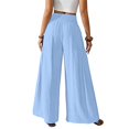 thumbnail image 7 of Women's High Waist Wide Leg Pants, Cotton Linen Flare Leg Palazzo Trousers with Pockets, Elastic Waist Casual Bell Bottom Pants for Daily Wear, Vacation and Boho Chic Outfits Blue XS, 7 of 7