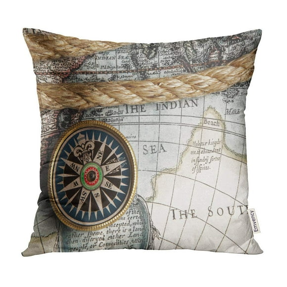 BOSDECO History Old and Rope on Vintage Map World Discovery Pillow Case Pillow Cover 16x16 inch