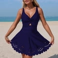 thumbnail image 7 of yueewhu Women's Cutout One Piece Swimdress Tummy Control Swim Dresses Bathing Suit Wrap V Neck Swimwear (Blue, S), 7 of 7