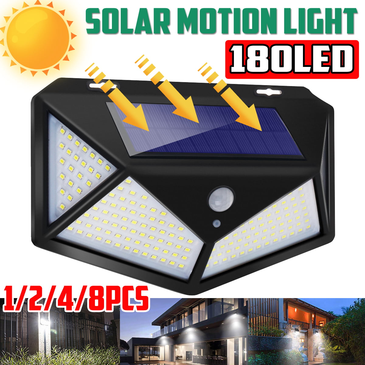 1/2/4 Pack PIR Motion Sensor Wireless Solar LED Security Flood Wall Garden Light 