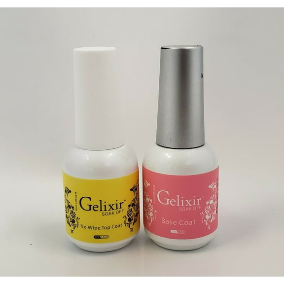 GELIXIR LED/UV Soak off Gel - Bundle Base Coat & No-wipe Top coat 0.5oz