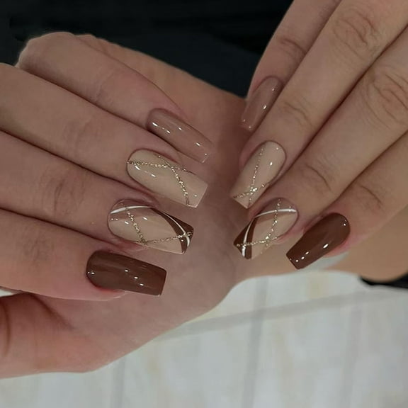 24 Pcs Ballerinas Acrylic Nails Glittering Full Covers On Nails Grids Stylish False Nails