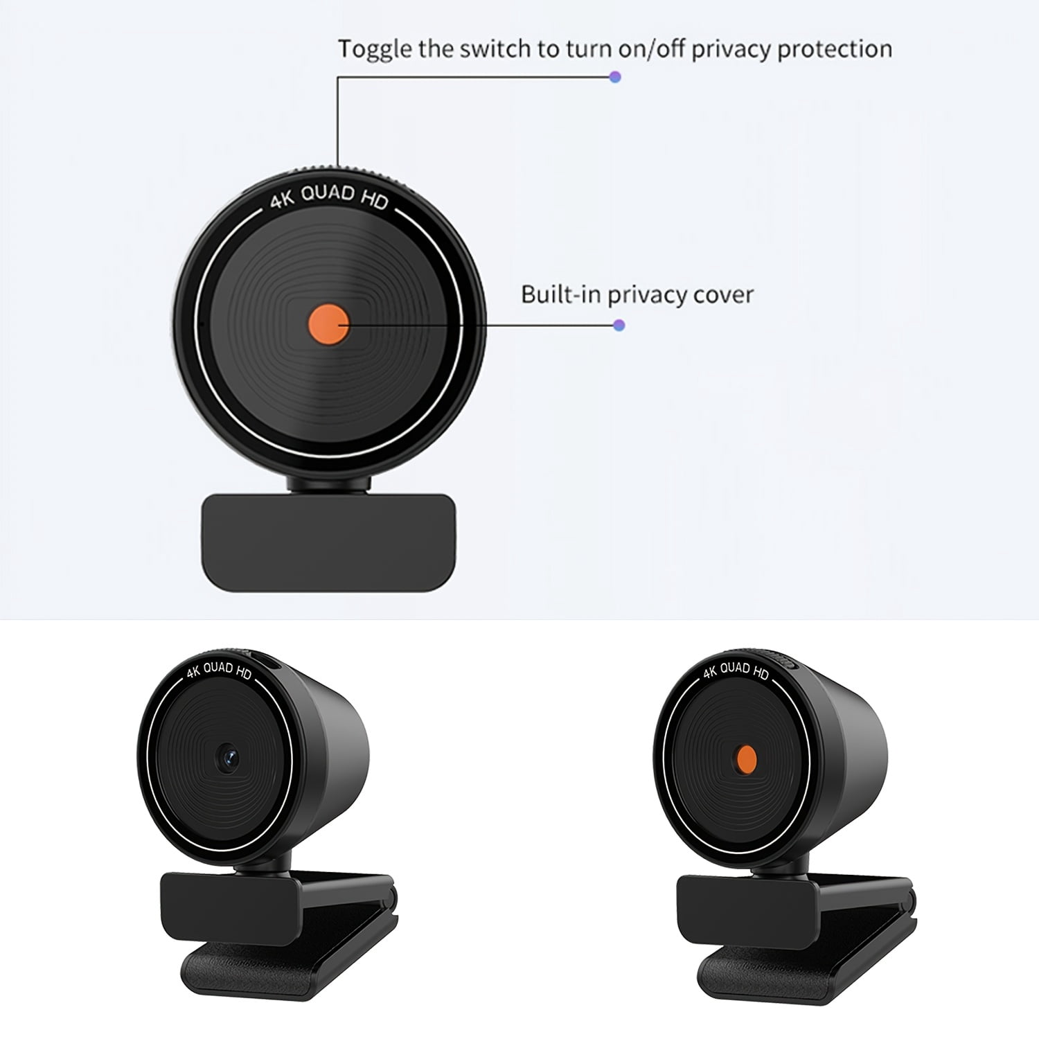 4K Ultra HD Webcam Of Pc, Auto/Manual Zoom, 9xZoom, Plug And Play, Built-in Privacy Cover, White Balance, Webcam with Microphone, 4K Webcam for PC/Laptop/Desktop, Video Calling, Conference