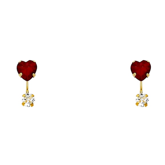 14k Gold Double Red Love Heart Cubic Zirconia Screw Stud Earrings Stud Earring for Women