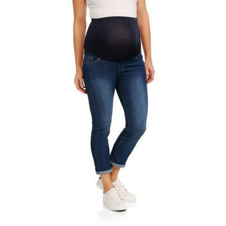 Maternity Over Belly Cotton Denim 5 Pocket Roll Cuff Denim Capri